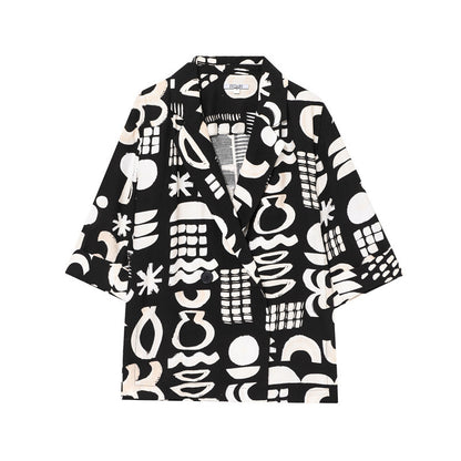 European And American Style Fashion Casual Watercolor Pattern Coat Straight-leg Pants