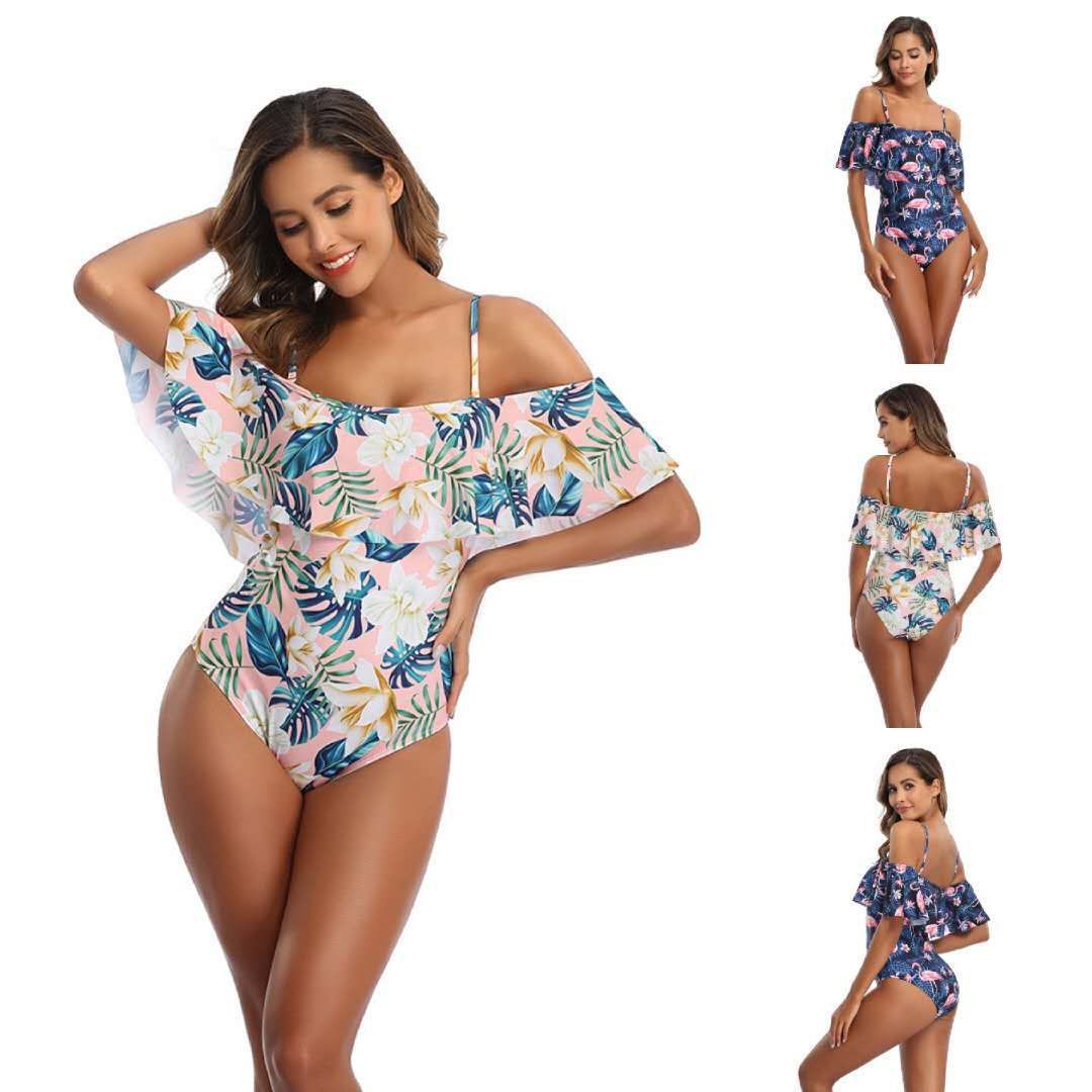 Ladies One-Piece Ruffled One-Shoulder Open Back Bikini