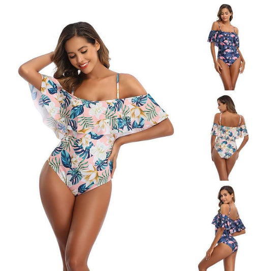 Ladies One-Piece Ruffled One-Shoulder Open Back Bikini