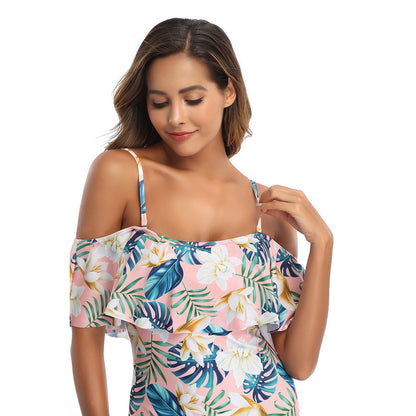 Ladies One-Piece Ruffled One-Shoulder Open Back Bikini