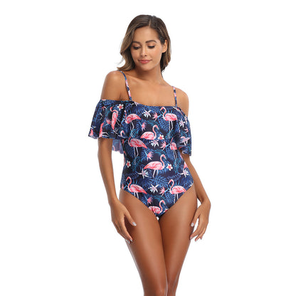 Ladies One-Piece Ruffled One-Shoulder Open Back Bikini