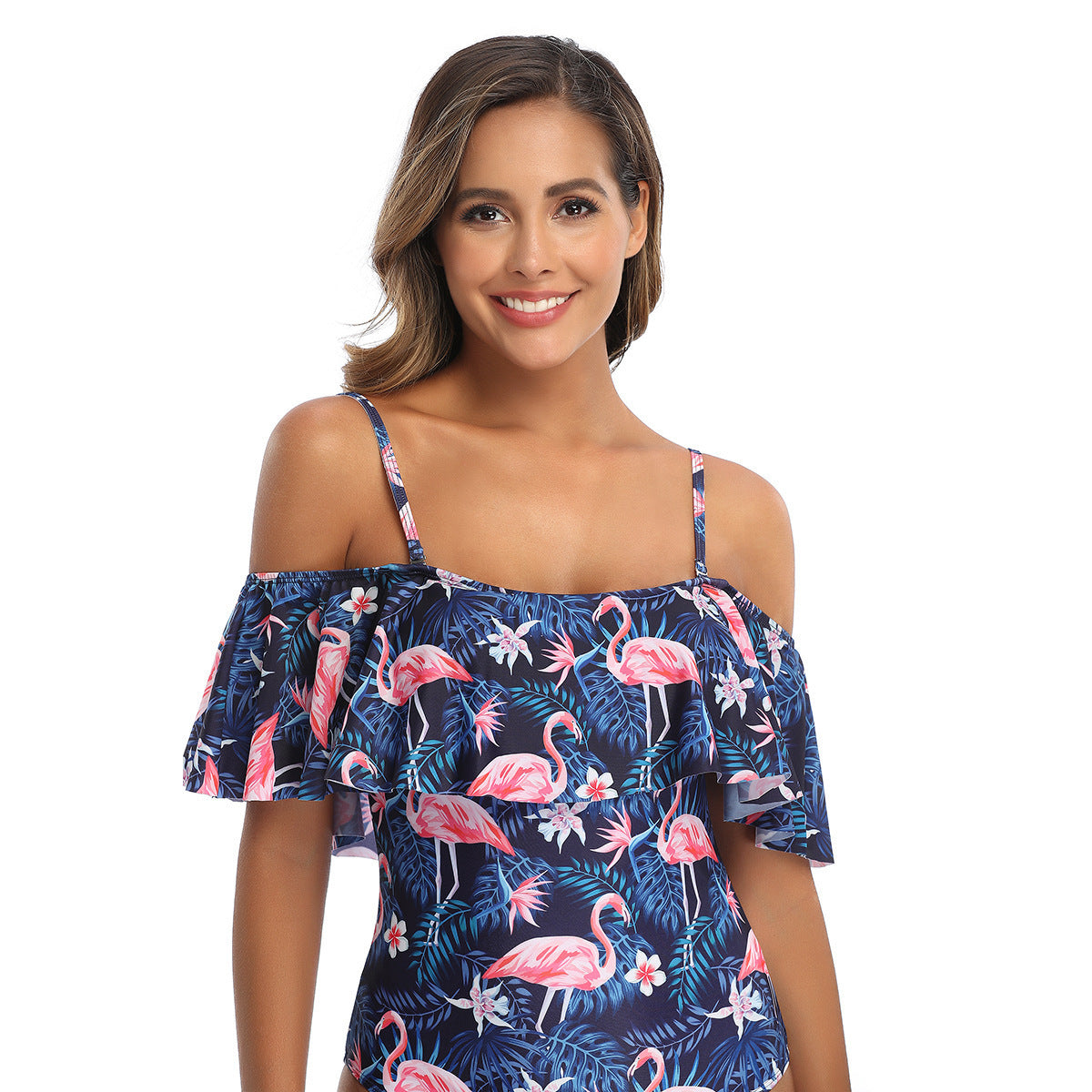 Ladies One-Piece Ruffled One-Shoulder Open Back Bikini