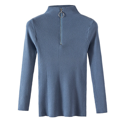 Turtleneck circle zipper pullover sweater