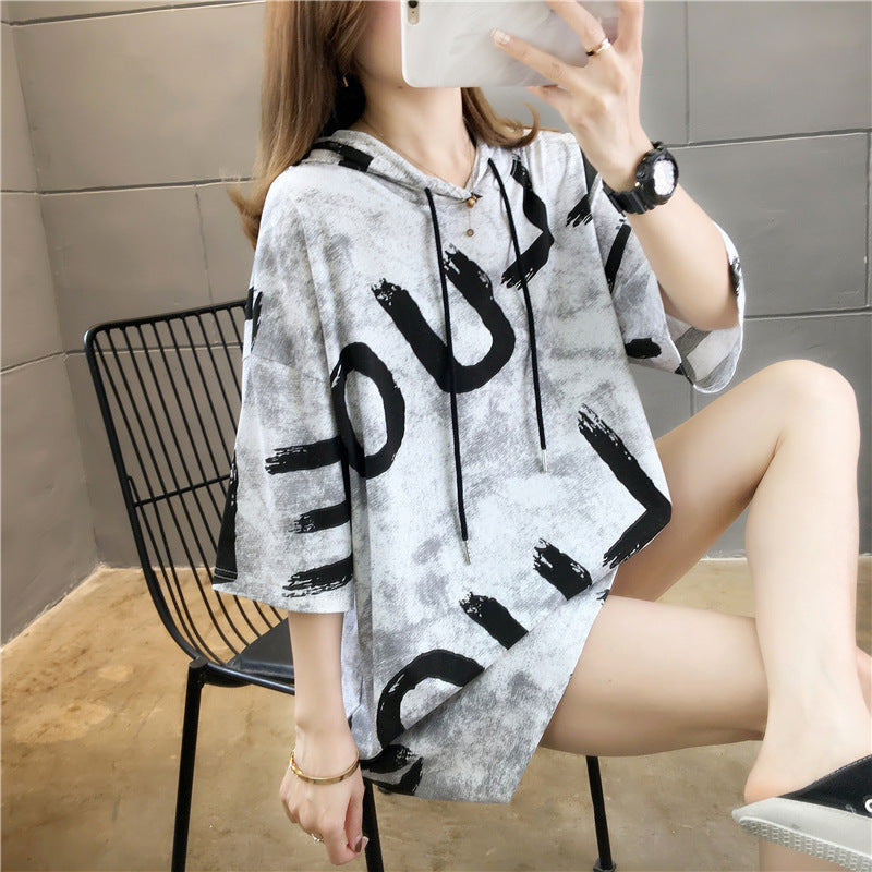 Medium long cotton T-shirt