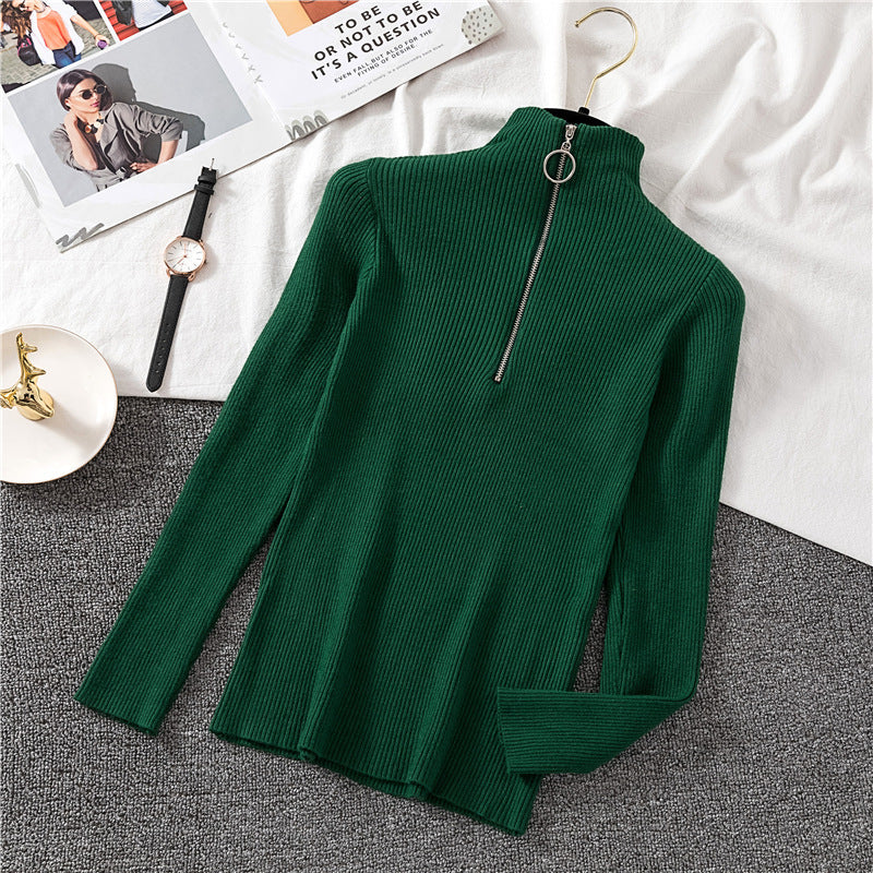 Turtleneck circle zipper pullover sweater