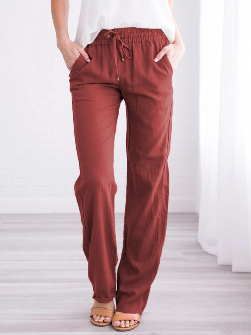 Women's Solid Color Loose Elastic Waist Casual Trousers