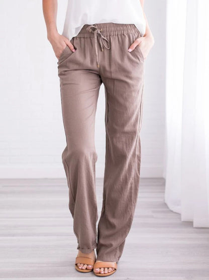 Women's Solid Color Loose Elastic Waist Casual Trousers