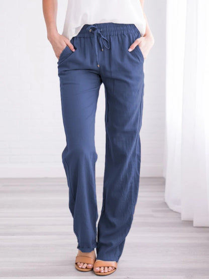 Women's Solid Color Loose Elastic Waist Casual Trousers