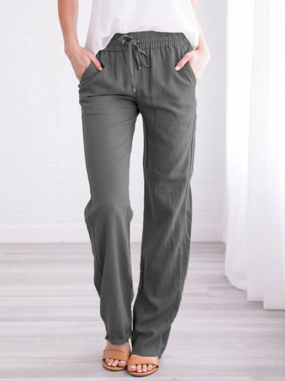 Women's Solid Color Loose Elastic Waist Casual Trousers