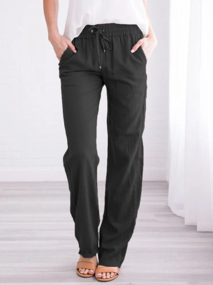 Women's Solid Color Loose Elastic Waist Casual Trousers