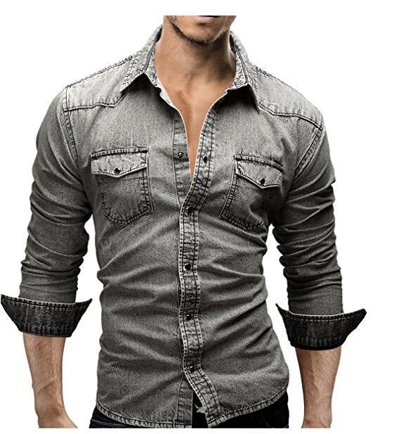 Men's Two-pocket Casual Long-sleeved Denim Shirt