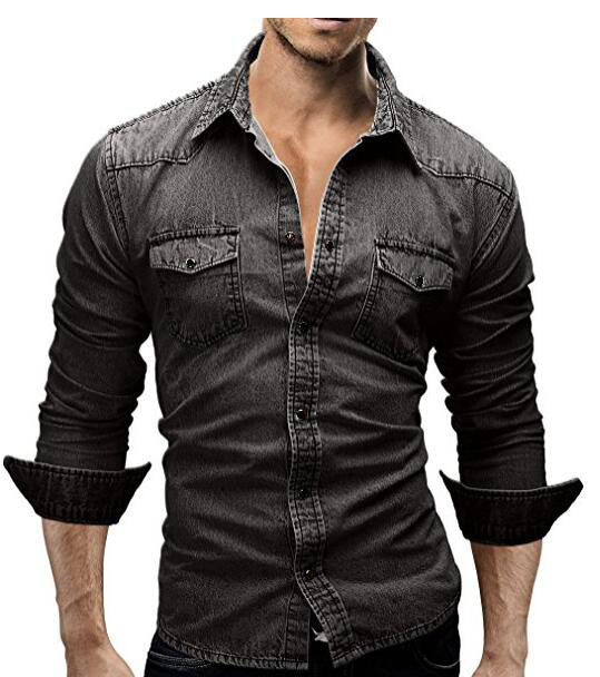Men's Two-pocket Casual Long-sleeved Denim Shirt