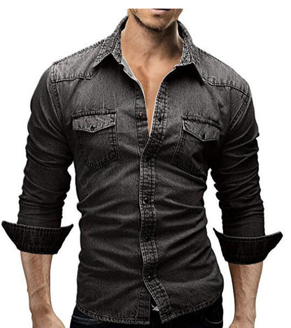 Men's Two-pocket Casual Long-sleeved Denim Shirt