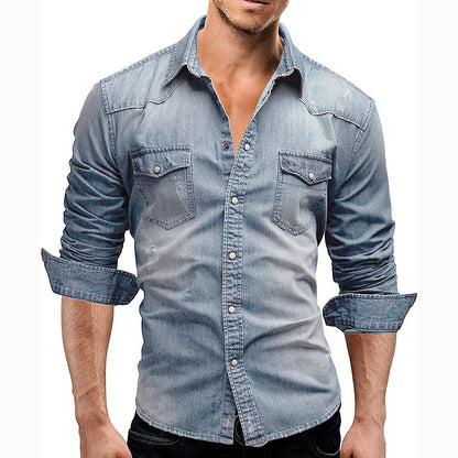 Men's Two-pocket Casual Long-sleeved Denim Shirt