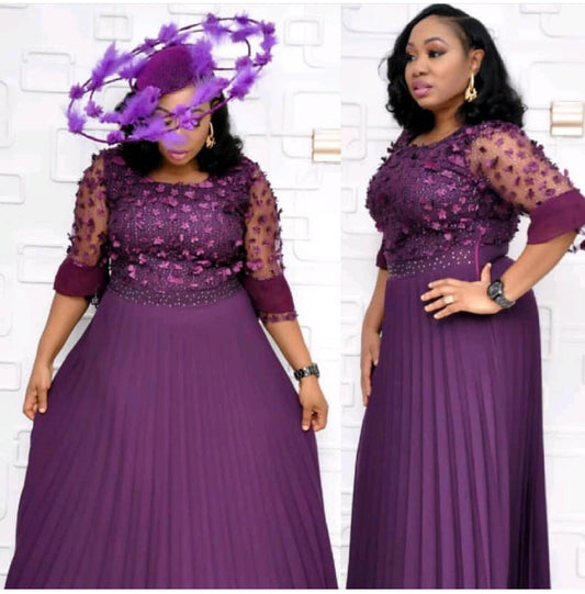 African Women's Solid Color Loose Pleated Hem Long Skirt