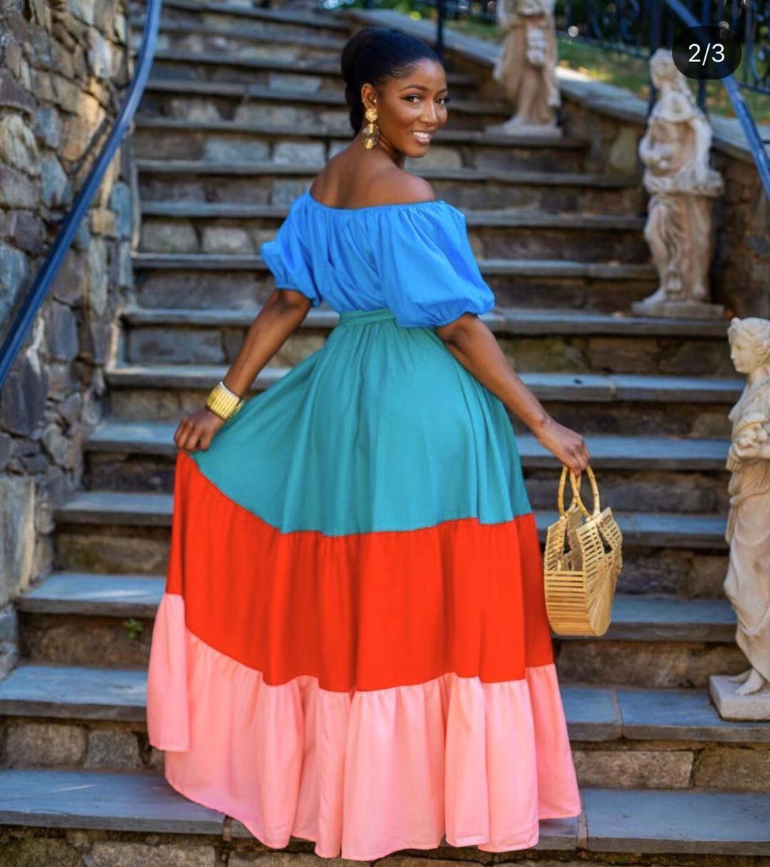 Long One-Shoulder Princess Sleeve Stitching Loose Dress