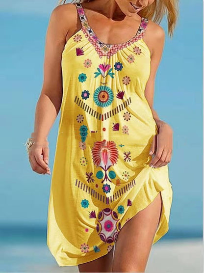 Printed Vest Camisole Sleeveless Loose Dress