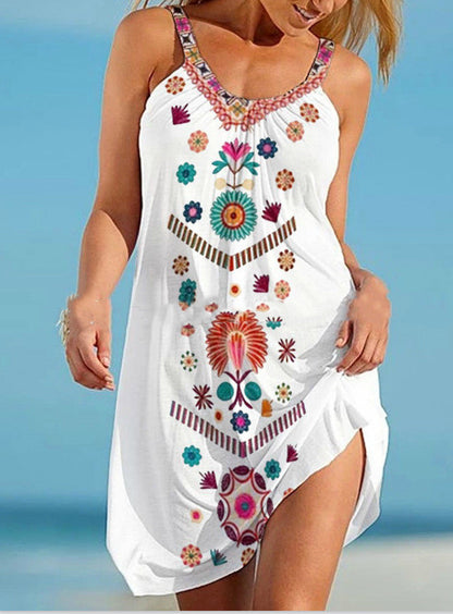 Printed Vest Camisole Sleeveless Loose Dress