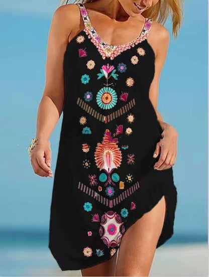 Printed Vest Camisole Sleeveless Loose Dress