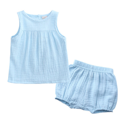 Girls Summer New Cotton And Linen Suit
