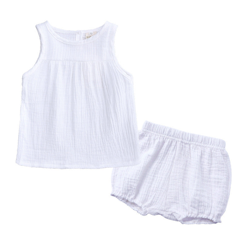 Girls Summer New Cotton And Linen Suit