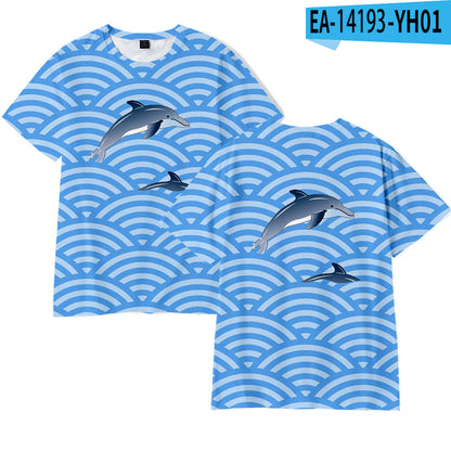 Dolphin 3D Digital Printing Adult Short Sleeve Support Pattern Customization Cross-border Generation