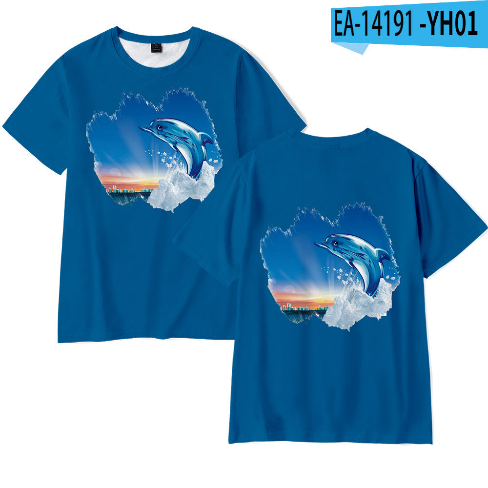 Dolphin 3D Digital Printing Adult Short Sleeve Support Pattern Customization Cross-border Generation