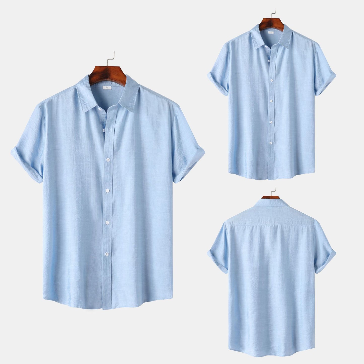 Teenagers Solid Color Short-sleeved Lapel Shirt Top