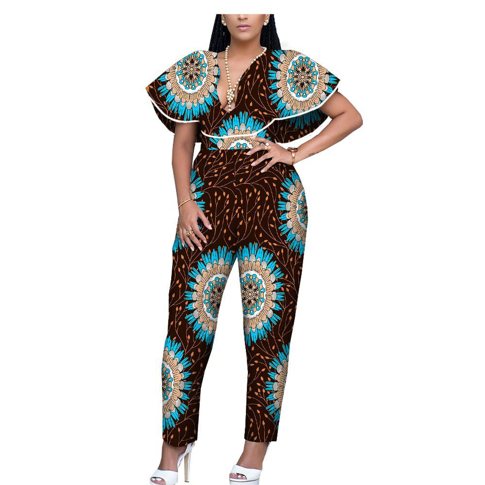 African Ethnic Printing Batik Cotton Plus Size Fashion Jumpsuit
