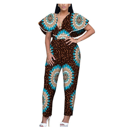 African Ethnic Printing Batik Cotton Plus Size Fashion Jumpsuit