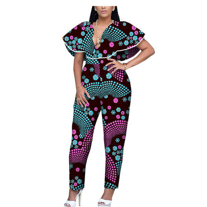 African Ethnic Printing Batik Cotton Plus Size Fashion Jumpsuit