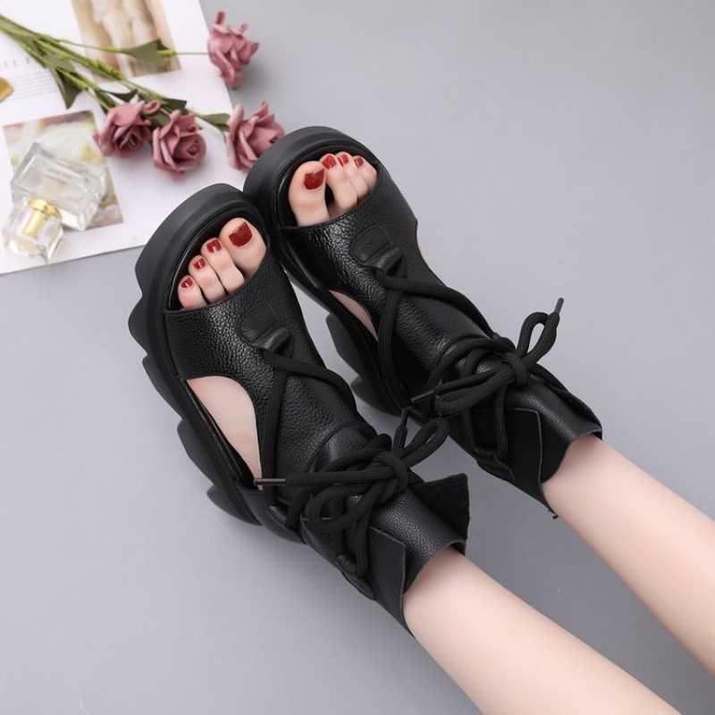Soft Leather Sandals Women Spring And Summer Thick-Soled Women'S Shoes Fish Mouth Platform Shoes