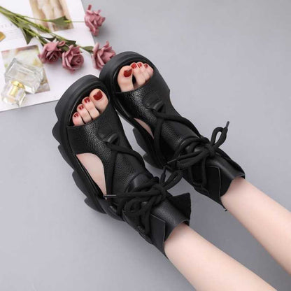 Soft Leather Sandals Women Spring And Summer Thick-Soled Women'S Shoes Fish Mouth Platform Shoes