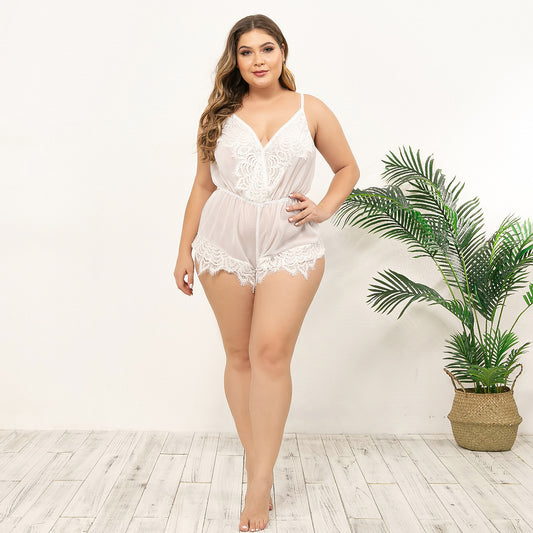 Explosion Style Big Deep V Lashes Satin Stitching Comfortable Bodysuit