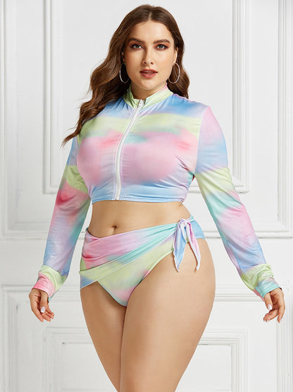 European And American Conservative Printed Bikini Ladies Split Long-sleeved New Swimsuit Swimwear 3-piece Set