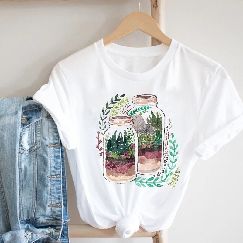 Women'S Short Sleeve T-Shirt With Butterfly Print