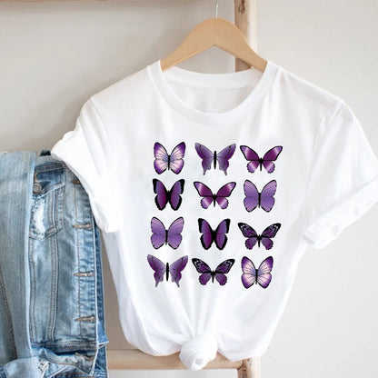 Women'S Short Sleeve T-Shirt With Butterfly Print