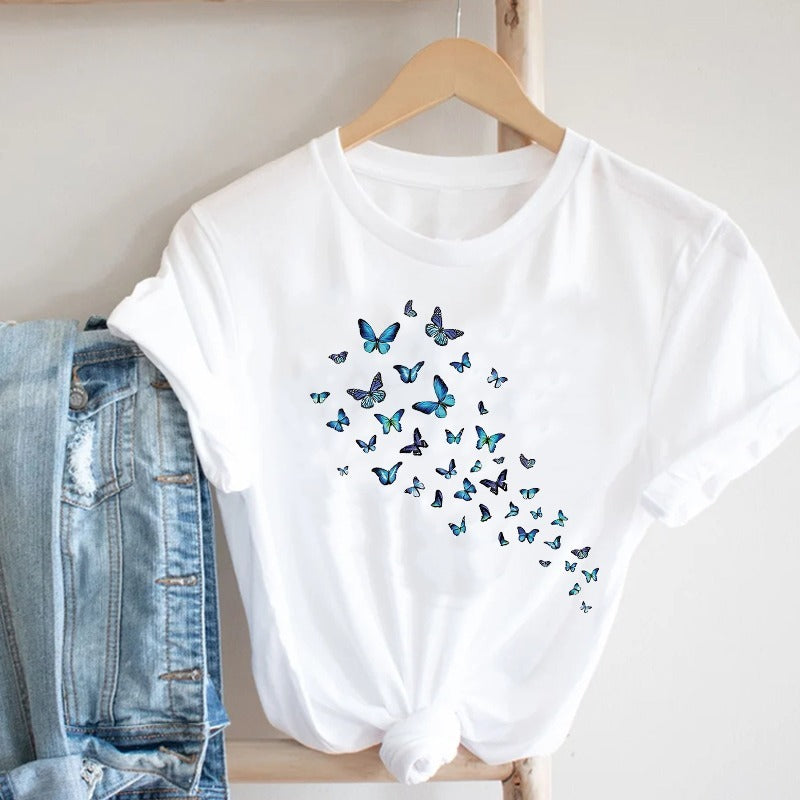 Women'S Short Sleeve T-Shirt With Butterfly Print