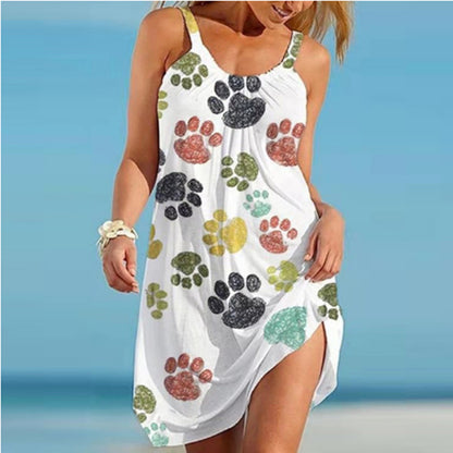 Printed Vest Camisole Sleeveless Loose Dress