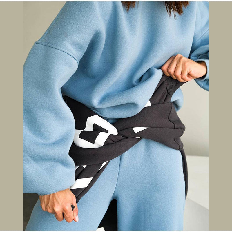 Loose Floral Print Long Sleeve Pullover Pants Two-piece Set