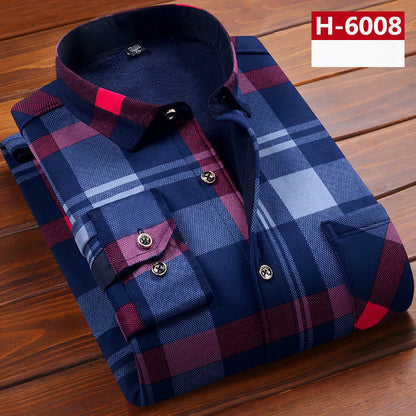 Men's thick warm long-sleeved printed shirt