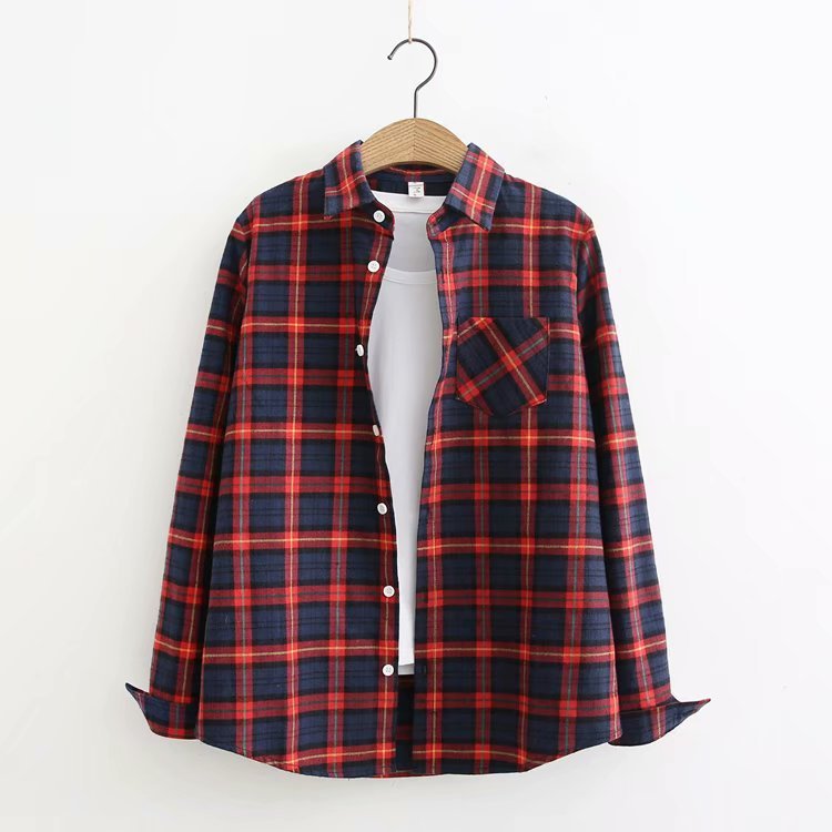 Casual Plaid Single Pocket Lapel Long Sleeve Shirt