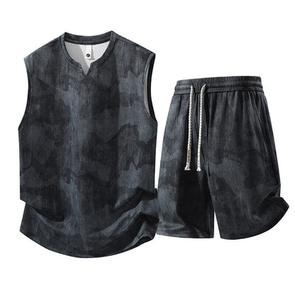 Sleeveless Vest Suit Fat People Casual Two-piece Suit Hemp Quick-drying