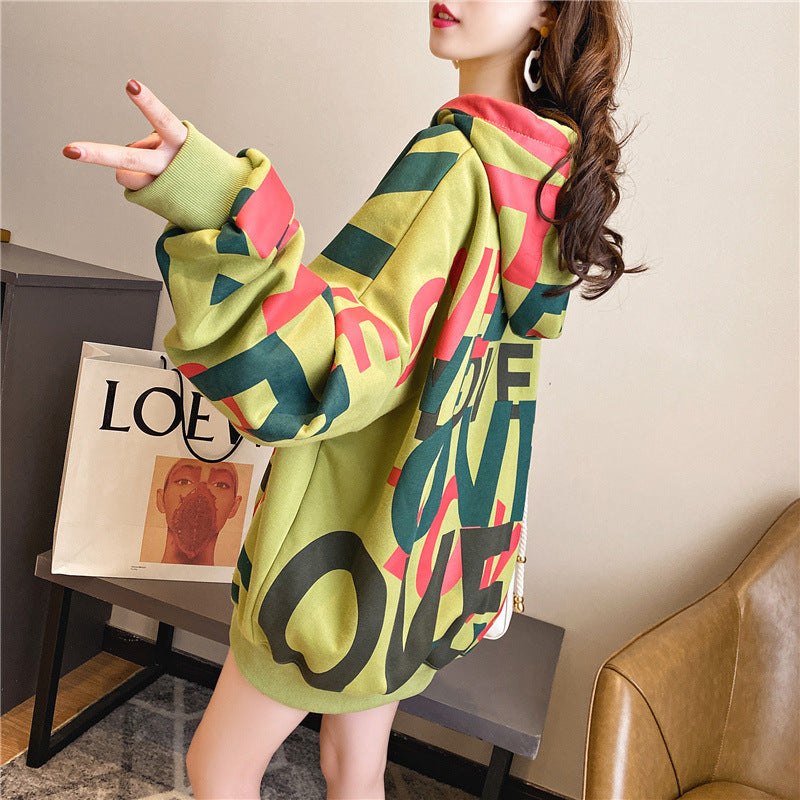 Plus velvet thick loose hooded sweater hooded jacket