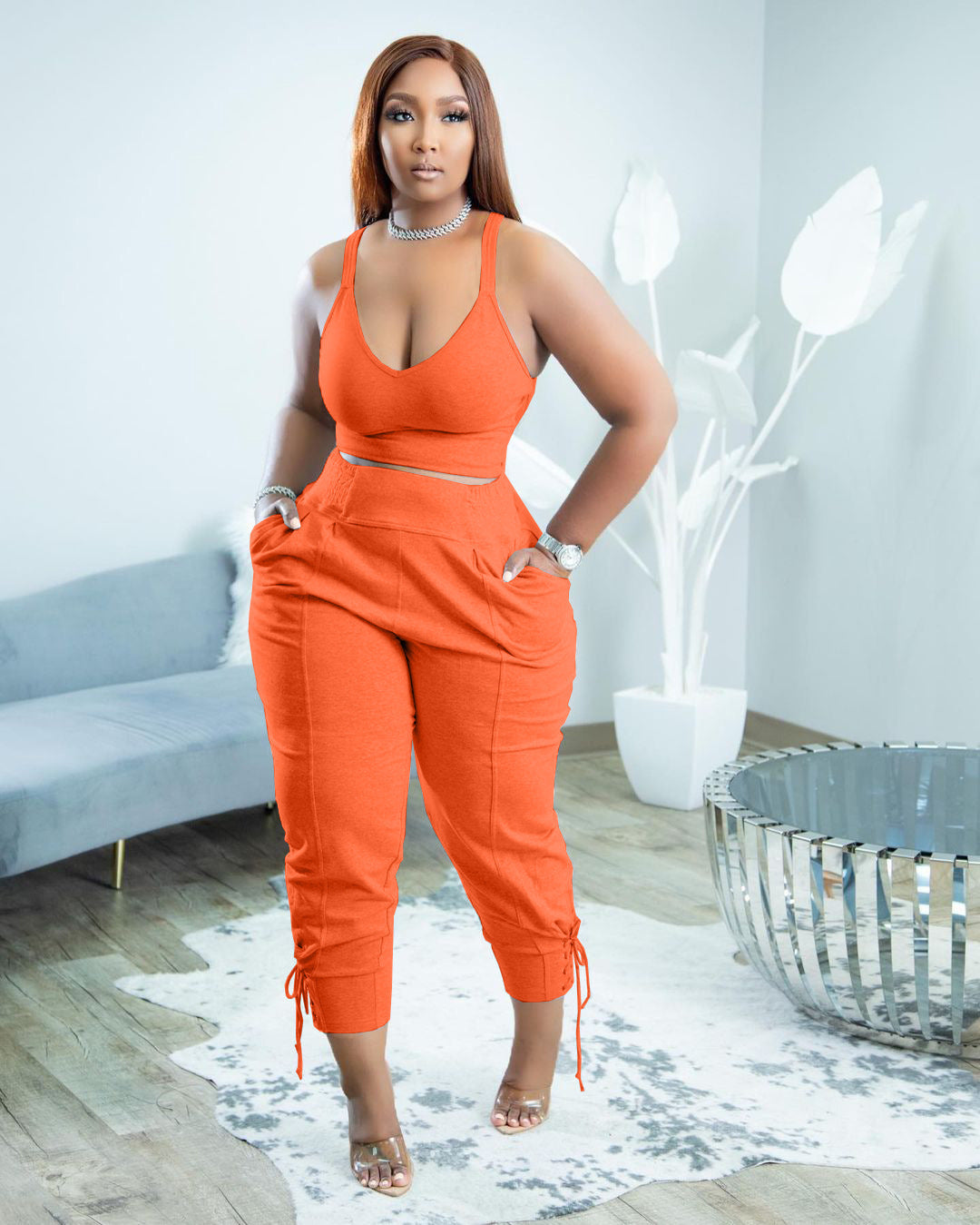 Women's Fashion Camisole Solid Color Pants Casual Set