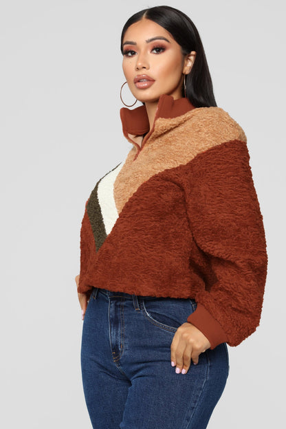 Teddy cashmere stitching zipper sweater