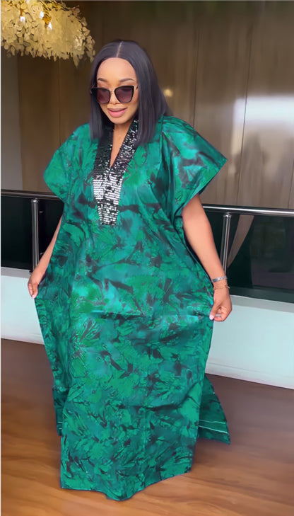 Middle East Sequined Printed Loose Robe Dress