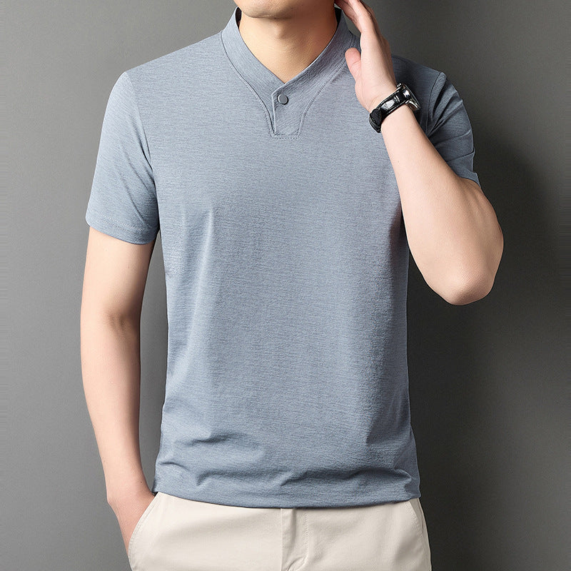 Young Men's Short Sleeve T-shirt Zipper High-grade Casual Summer Wear