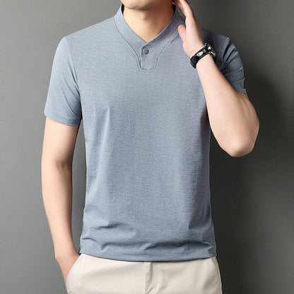 Young Men's Short Sleeve T-shirt Zipper High-grade Casual Summer Wear