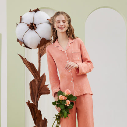 Women's Class A Double-layer Yarn Crepe Cotton Pajamas Suit